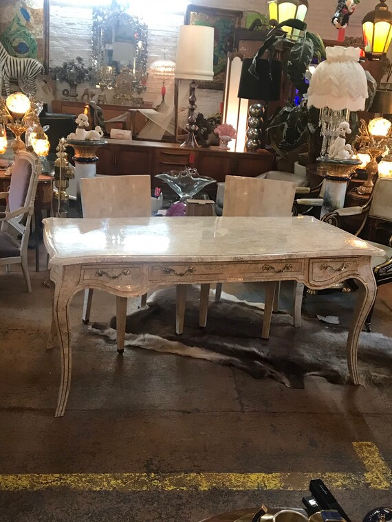 Maitland Smith Tessellated Marble Desk With 2 Matching Chairs Etsy