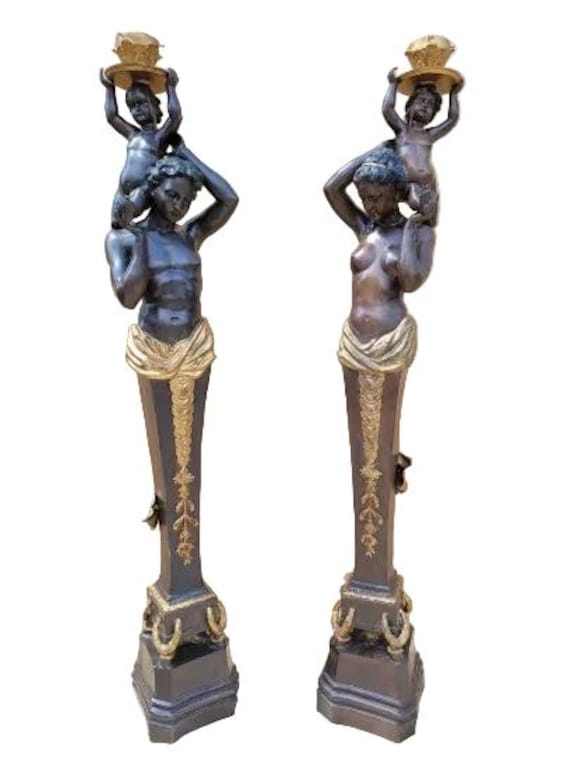 Antique French Figural Torchiere Floor Lamps - Pair