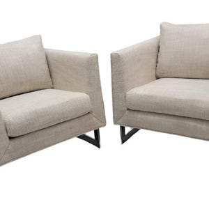 Mid Century Modern Milo Baughman Chrome Flat Bar Cantilever Chairs Newly Reupholstered - Pair