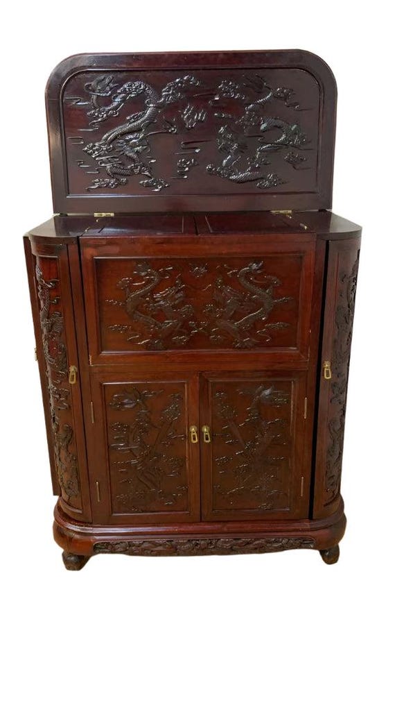 MCM Chinese Rosewood Flip Top Dry Bar Cabinet