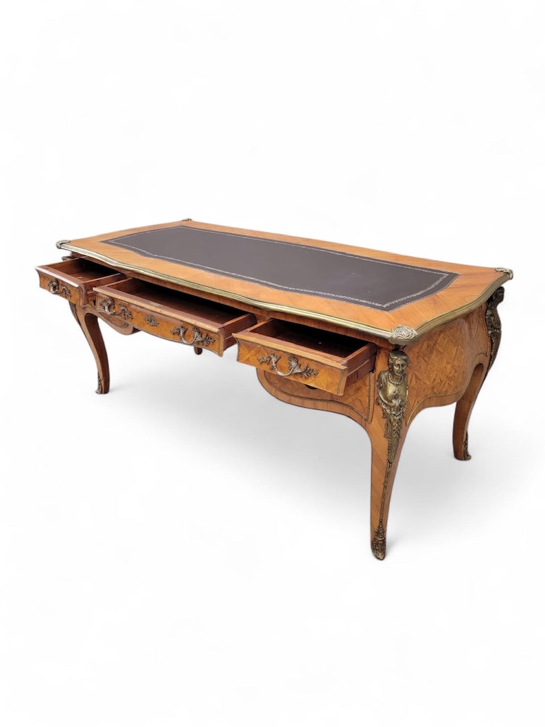 Antique Louis XV Style Inlaid Bureau Plat Writing Desk image 4