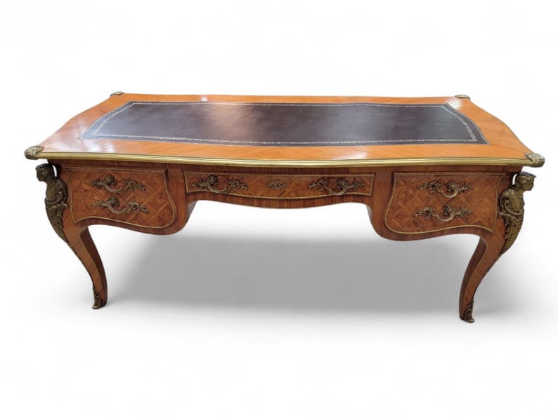 Antique Louis XV Style Inlaid Bureau Plat Writing Desk image 10