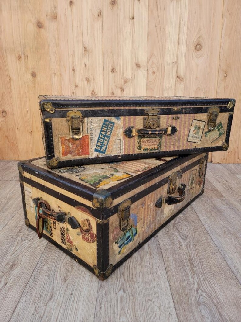 Vintage Trunk Style Travel Luggage Set of 2 Etsy