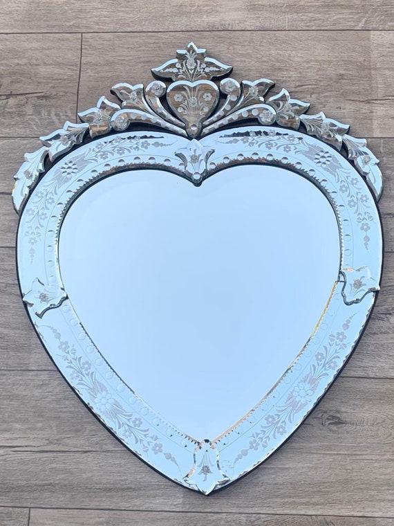 Vintage Venetian Glass Etched Heart Mirror - Etsy 日本