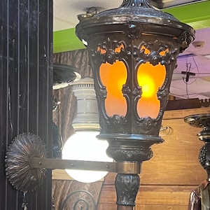 Antique Wall Mounted Brass Electrified Indoor/Outdoor Lantern