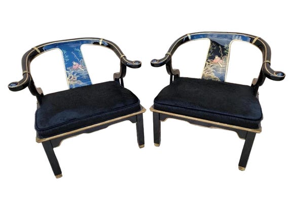 ダイニングチェア Mid Century Modern chairs by James Mont Pair of James Mont Style Lacquered Horseshoe Chairs by Century