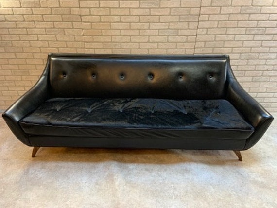 Adrian Pearsall Style Gondola Sofa In Black Leather Mid Adrian Pearsall Style Gondola Sofa In, Adrian Pearsall Sofa