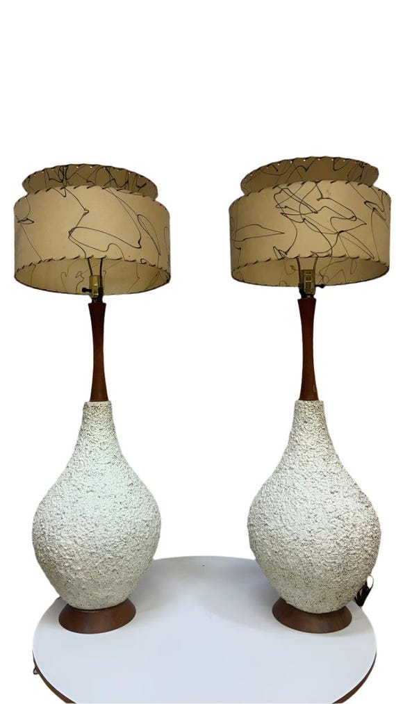 MCM Teak Popcorn Table Lamps - Pair