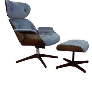 Mid Century Modern George Mulhauser Plycraft Lounge Chair & Ottoman, Gray Boucle
