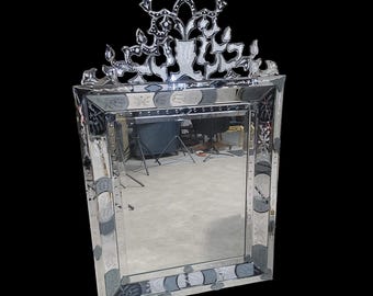 Vintage Venetian Etched and Beveled Wall Mirror