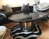 Mid Century Modern Round Black Knoll Coffee Table with Chrome Base