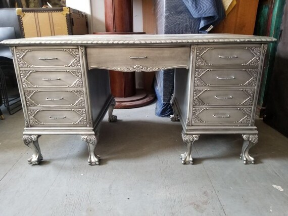 Vintage Distressed Metallic Silver 9 Drawers Eagle Claw Foot Etsy