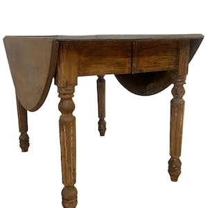 Antique Farmhouse Drop-Leaf Turned Leg Table