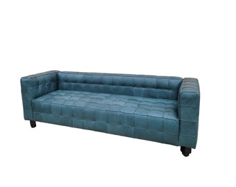 Vintage Italian Kubus Sofa by the Designs of Josef Hoffmann Newly Upholstered in Leather