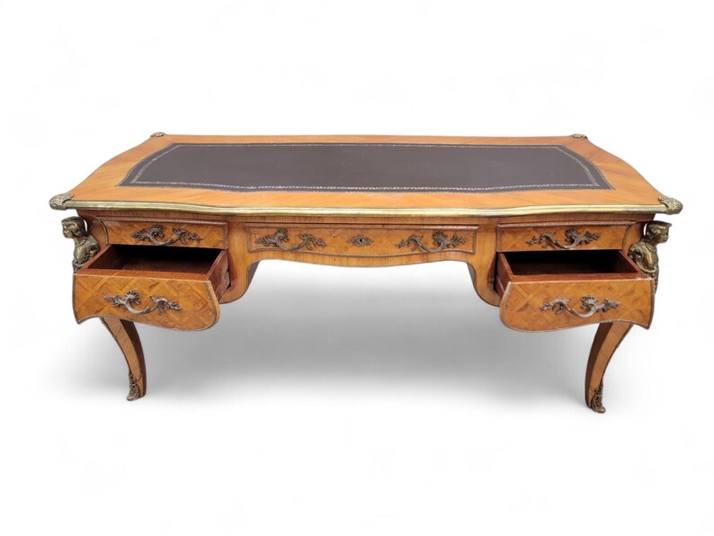 Antique Louis XV Style Inlaid Bureau Plat Writing Desk image 11