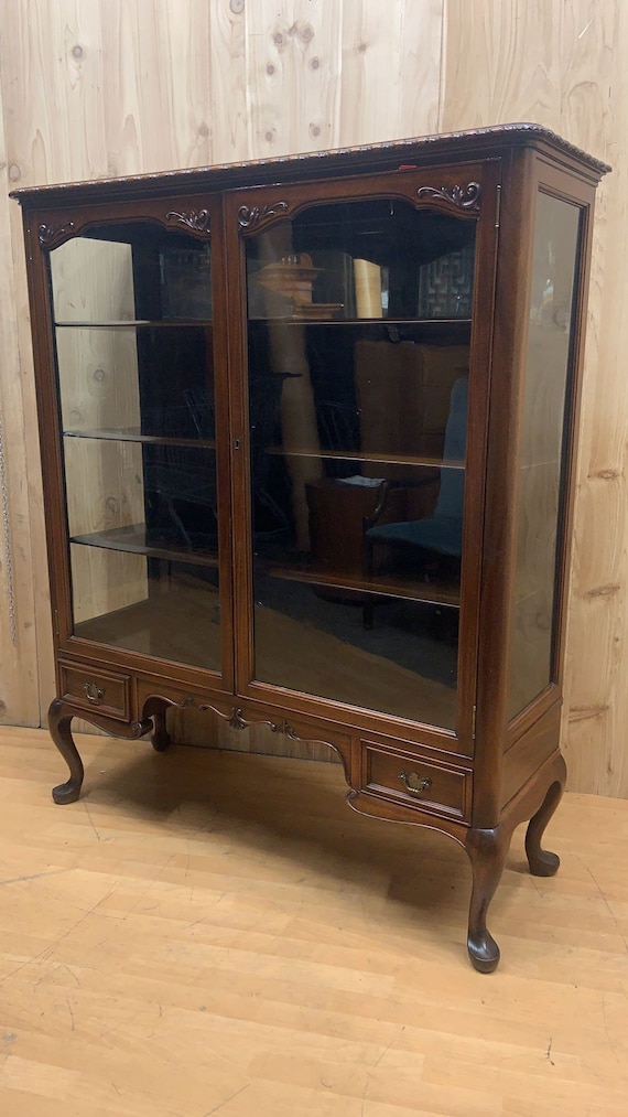Queen anne glass display cabinet deals