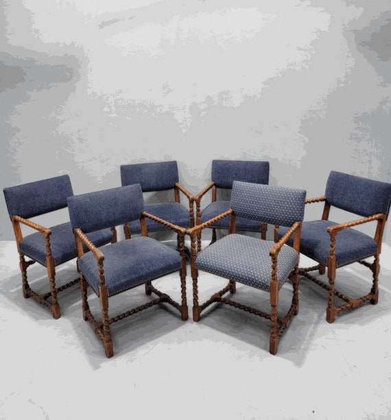 Vintage Baker Furniture English Oak Barley Twist Dining Chairs