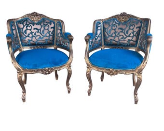 Sillas Bergère antiguas de madera dorada tallada estilo Luis XV francés - Par