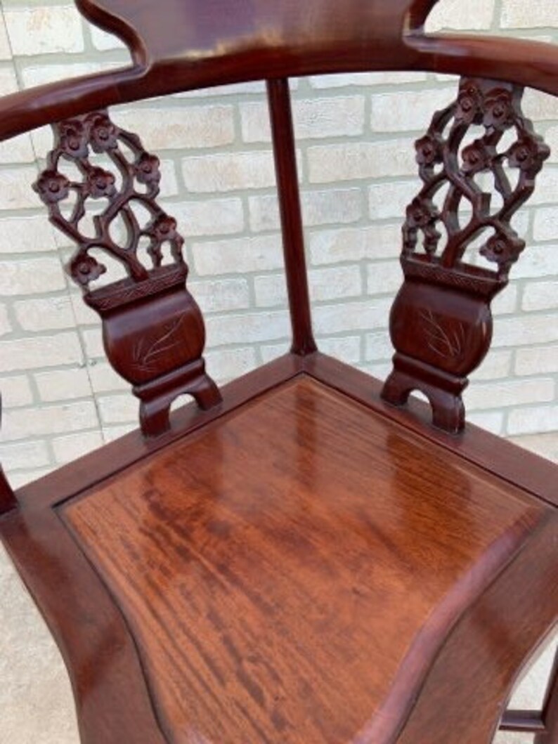 Antique Rosewood Hand Carved Oriental Corner Chairs Pair Etsy