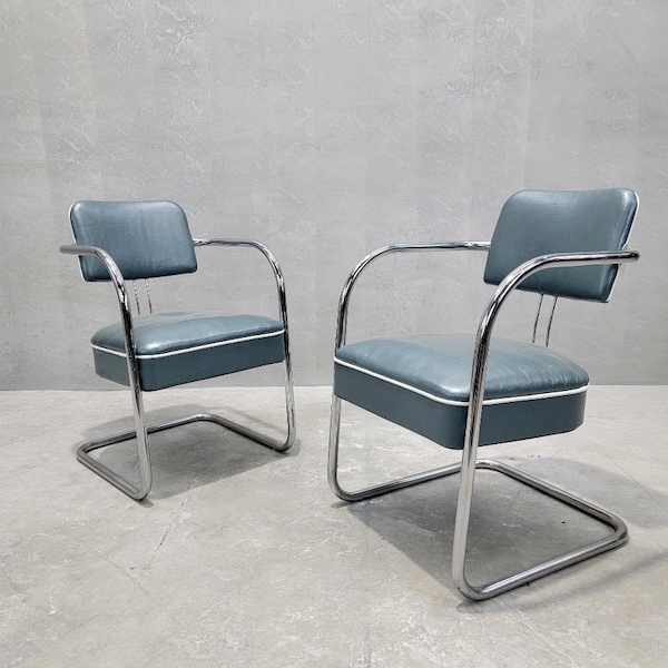 Art Deco Cantilever Chairs Attributed to Kem Weber for Lloyd’s Manufacturing Newly Upholstered in Leather - Pair