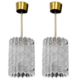 Mid Century Modern Crystal Pendant Lights by Carl Fagerlund for Orrefors - Pair
