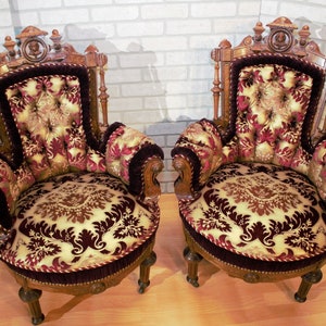 Victorian Renaissance Revival John Jelliff Carved Bergere Chairs Newly Upholstered Pair image 1