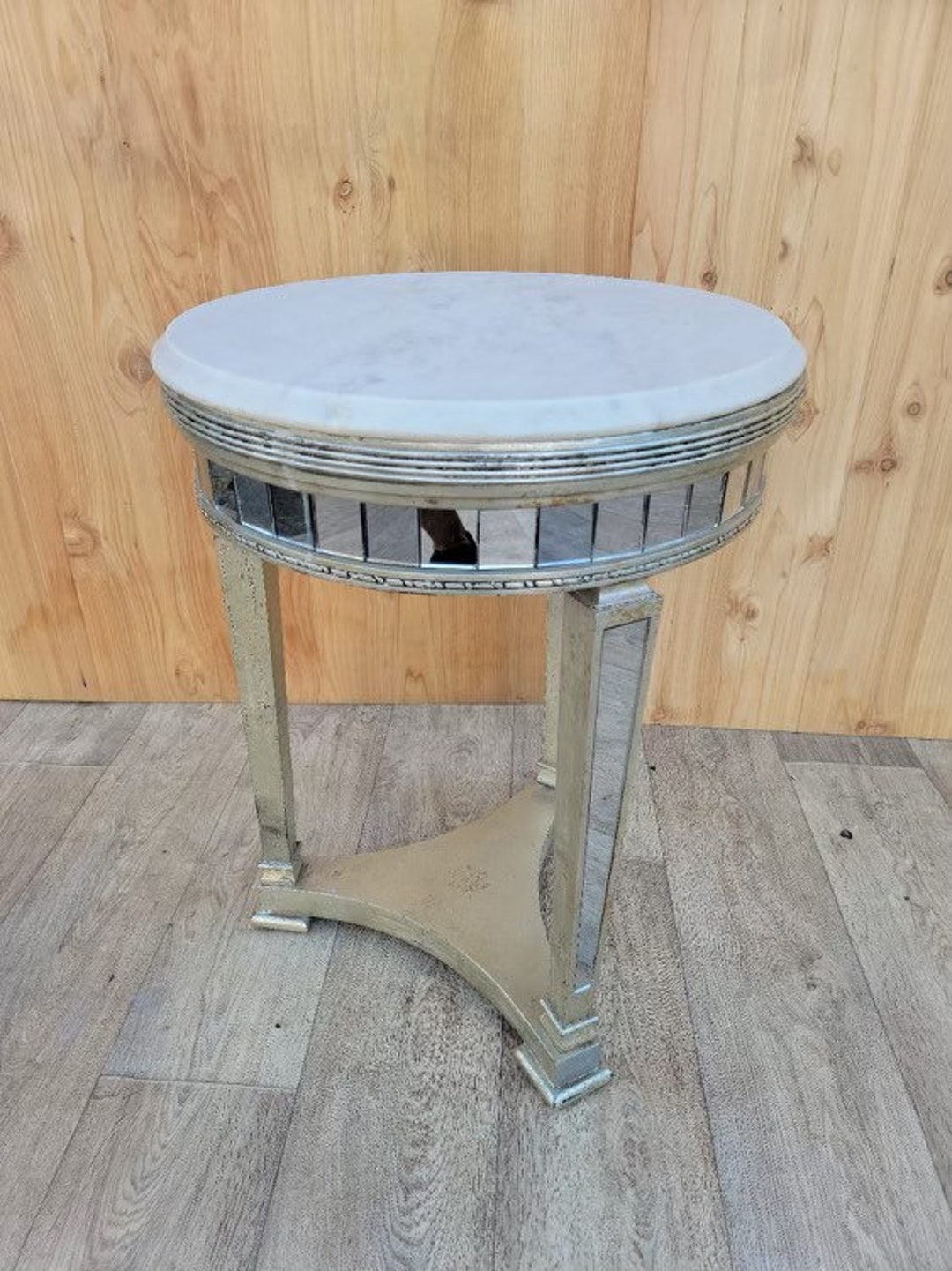 Art Deco Round Mirrored Entrance Foyer Accent Table With Marble Top - Etsy
