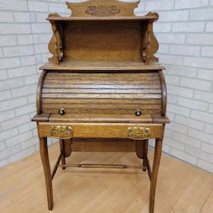 Antique Victorian Walnut Cylinder Ladies Writing Desk