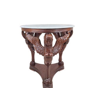 Vintage Indonesian Neoclassical Style Winged Caryatid Marble Top Center Table
