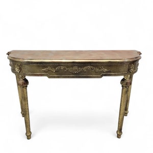 Vintage French Louis XVI Style Gold Gilt Demilune Console Table