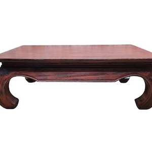 Mesa de centro tradicional china de madera de teca con acabado lacado en rojo vintage