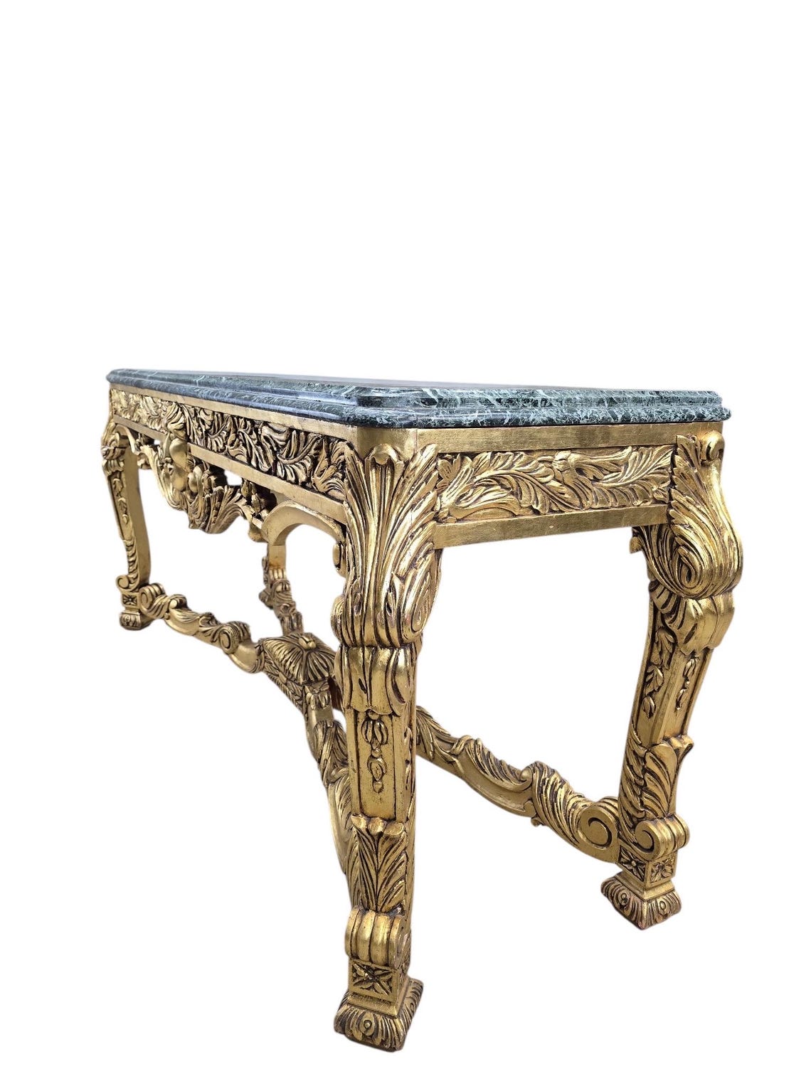 Antique French Louis XV Style Carved Giltwood Console Table With Marble ...