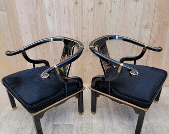 Mid Century Modern James Mont Chinoiserie Style Horseshoe Chairs
