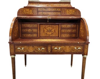 Antique Monumental French Regency Barrel Roll Top Cylinder Desk