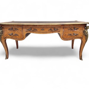 Antique Louis XV Style Inlaid Bureau Plat Writing Desk image 1