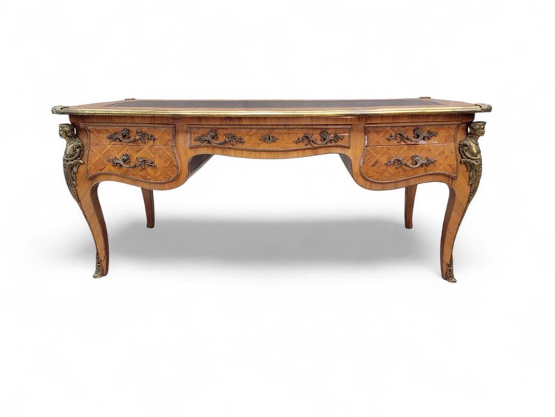 Antique Louis XV Style Inlaid Bureau Plat Writing Desk image 1