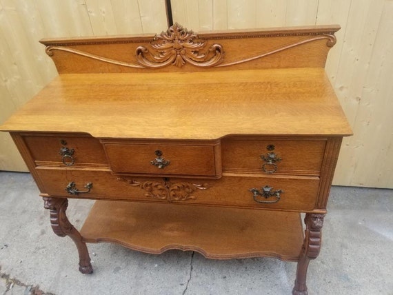 Antique Craftsman Quarter Sawn Oak Hand Carved Northwind Hall Etsy