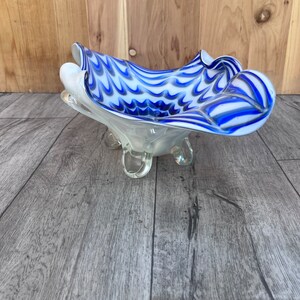Mid Century Blue and White Decorative Bowl Vase