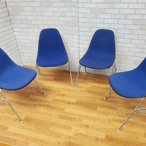 Mid Century Modern Herman Miller Shell Dining Chairs in Blue - Set of 4