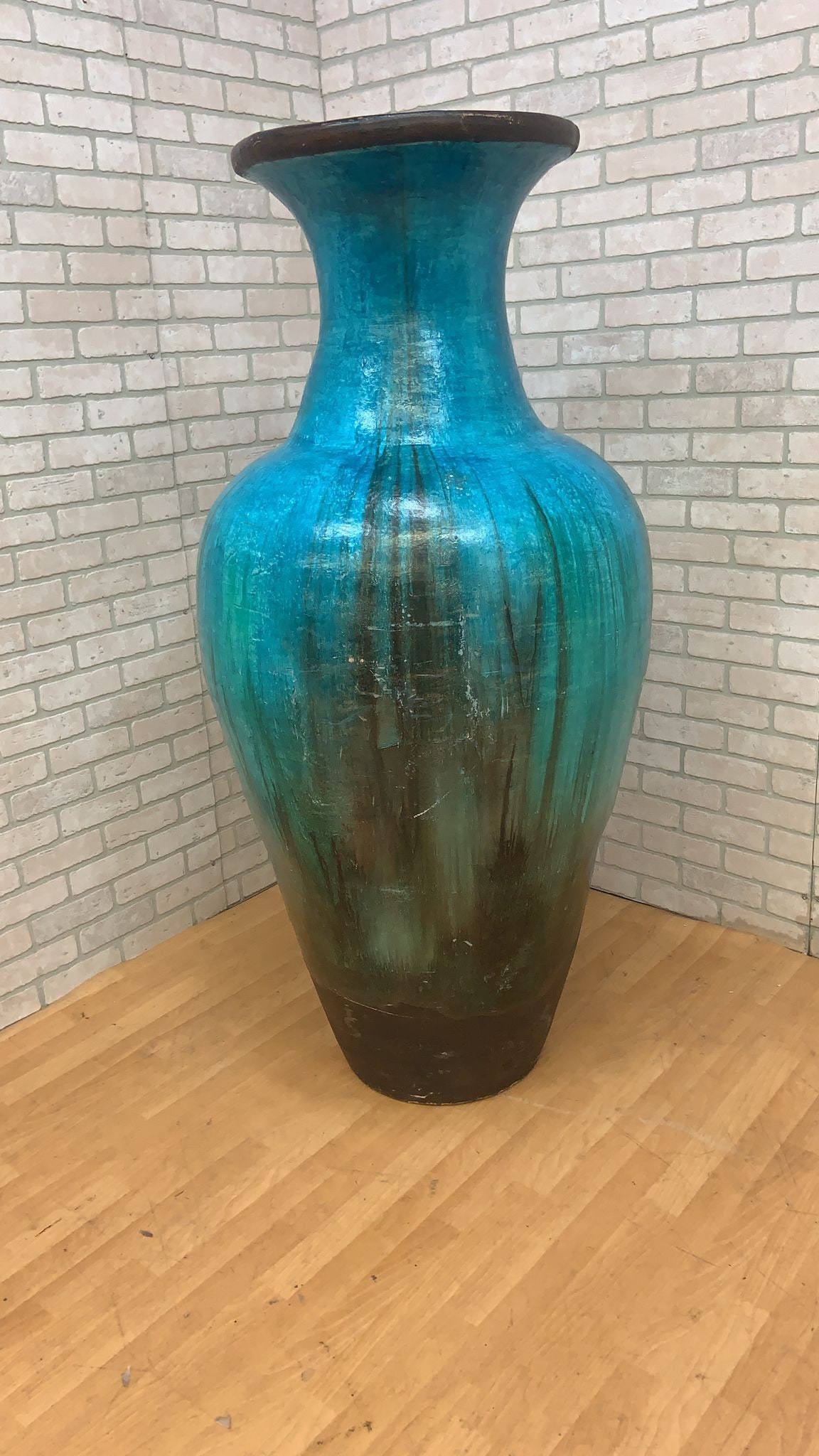 Vintage Teal Floor Vase Etsy