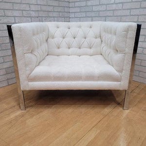 Mid Century Modern Milo Baughman Chrome Frame Cube Lounge Chair Newly Reupholstered