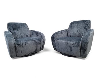 Postmoderne Vladimir Kagan draaibare fauteuils, opnieuw gestoffeerd - paar