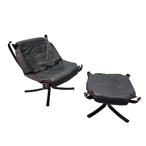 Vintage Danish Modern Falcon Leather Lounge Chair & Ottoman by Sigurd Ressell