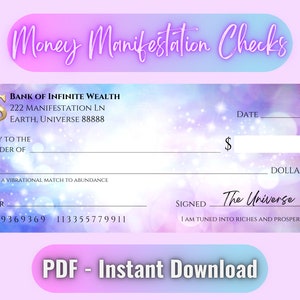 Money Manifestation Check, Attract Prosperity & Abundance, Blank Vision Board Checks, Manifest Your Dream Life, Law of Attraction, Printable
