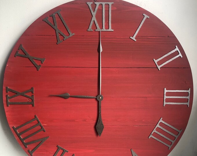 24 Red Farmhouse Wall Clock Etsy
