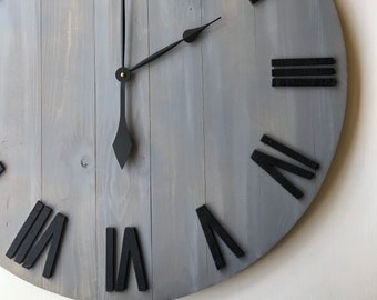 20" Farmhouse Wood Wall Clock, Large Midcentury Modern Wooden Clock, Round Minimalist Wall Decor, Clock Wall Art, Rustic Large Wall Clock