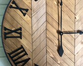 30 quot Wood Farmhouse Wall Clock, Chevron Herringbone Design Wall Decor, Country Rustic Farmhouse Wooden Wall Clock for Mantle or Kitchen
