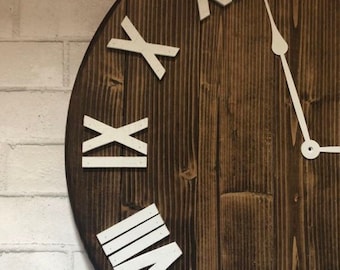 20" Wooden Wall Clock, Stained Wood Wall Decor, Statement Wall Art Rustic Style Home Decor