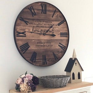 30 Oversized Rustic Large Wooden Wall Clock, Farmhouse Kitchen or Living Room Clock for Wall, Customized Last Name Established Year Gift image 2