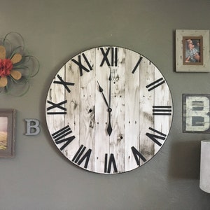 36" Extra Large Shabby Chic Rustic Farmhouse Clock, Pallet Wall Clock, Oversized Wooden Wall Decor, Christmas Living Room Mantle Gift Decor